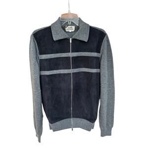 Hermes Men’s Cardigan Zip Jacket Blue Marine Suede with Gray Cashmere sz S